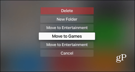फ़ोल्डर विकल्प Apple TV