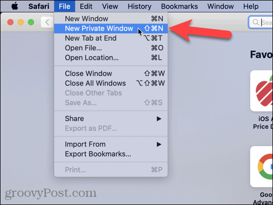 मैक पर सफारी में नई निजी विंडो का चयन करें
