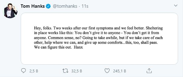 टॉम हैंक्स ठीक हो गए