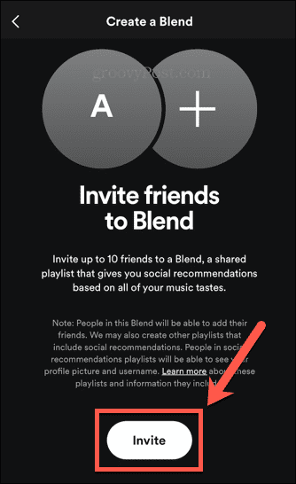 Spotify आमंत्रण बटन