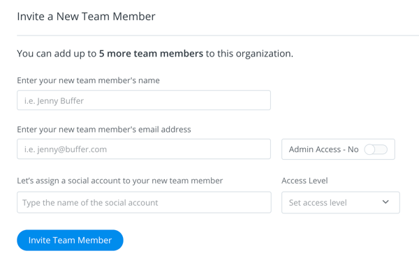 उस व्यक्ति के लिए आमंत्रण विवरण भरें जिसे आप अपनी बफर टीम में जोड़ना चाहते हैं।