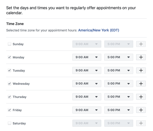 फेसबुक पेज पर अपॉइंटमेंट बुक करने के लिए दिनांक और समय उपलब्ध है