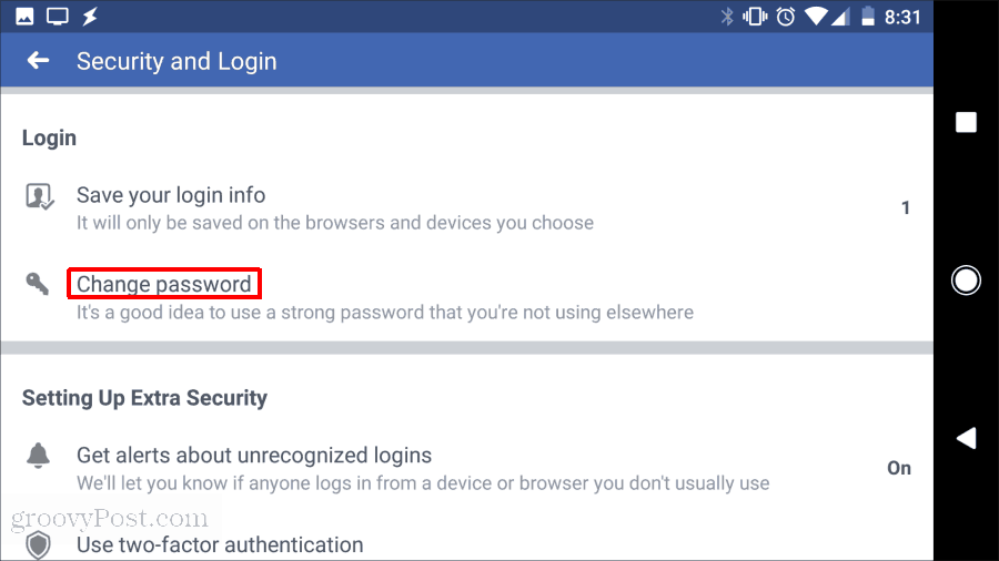 फेसबुक पासवर्ड बदलें