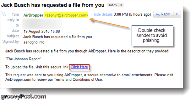 AirDropper Dropbox - ईमेल अनुरोध फ़ाइल