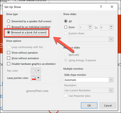 PowerPoint में कियोस्क मोड को सक्षम करना