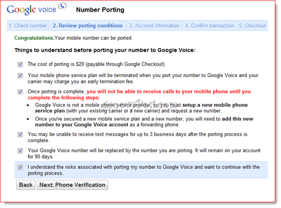 Google Voice में पोर्ट मौजूदा संख्या