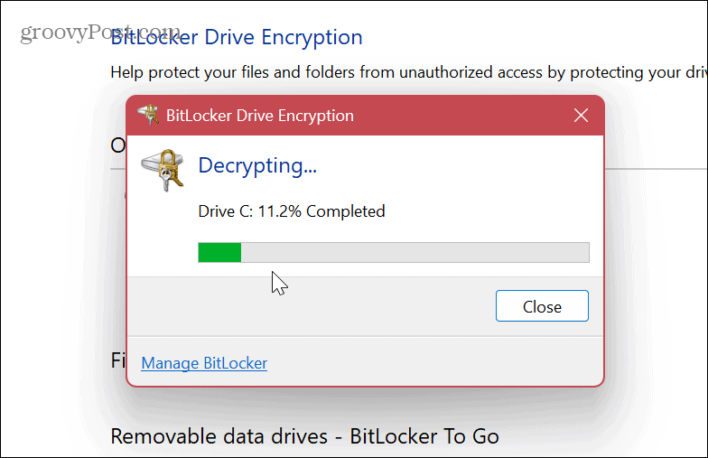 BitLocker को अक्षम या निलंबित करें 
