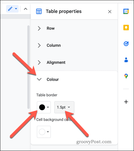 Google डॉक्स में टेबल बॉर्डर गुण सेट करें