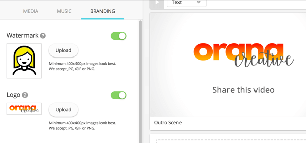 यदि आप एक लोगो अपलोड करते हैं, तो यह वीडियो के अंतिम दृश्य में दिखाई देगा।
