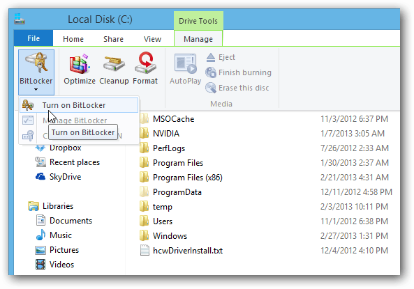 BitLocker फ़ाइल एक्सप्लोरर रिबन
