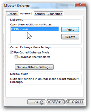 मेलबॉक्स Outlook 2013 जोड़ें - सहेजने के लिए ठीक क्लिक करें