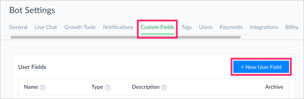 कस्टम फ़ील्ड पर क्लिक करें और मानदंड में कस्टम फ़ील्ड बनाने के लिए नए उपयोगकर्ता फ़ील्ड पर क्लिक करें।