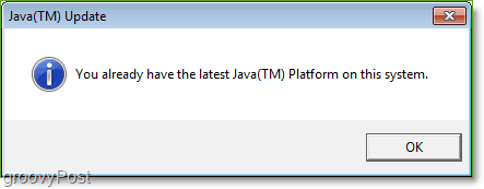 स्क्रीनशॉट: Windows 7 Java अपडेट की जाँच करें Jucheck.exe को पूरा करें