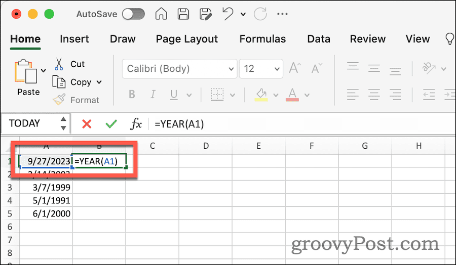Excel में किसी दिनांक से वर्ष निकालने के लिए YEAR फ़ंक्शन का उपयोग करना