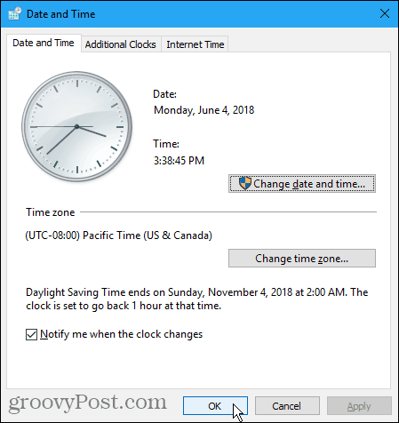 Windows में दिनांक और समय संवाद बॉक्स