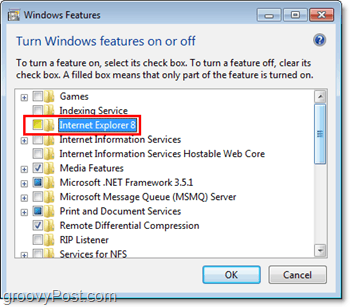 इसे हटाने के लिए इंटरनेट एक्सप्लोरर 8 पर क्लिक करें और अनचेक करें