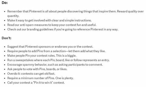 pinterest प्रतियोगिता के नियम