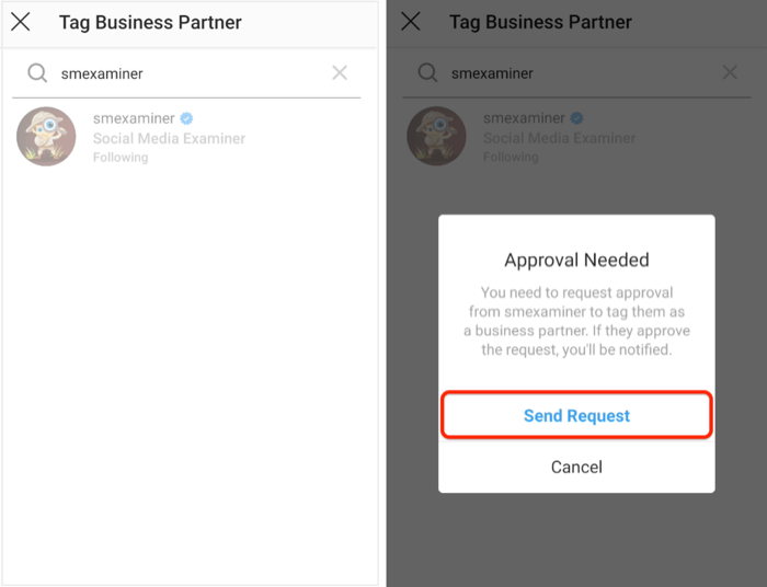 इंस्टाग्राम पर बिजनेस पार्टनर को मंजूरी के लिए अनुरोध भेजें