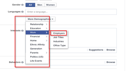 फेसबुक विज्ञापन कार्यस्थल लक्ष्यीकरण विकल्प