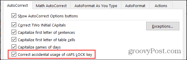AutoCorrect Caps Lock विंडोज पर