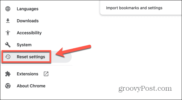 क्रोम रीसेट सेटिंग्स