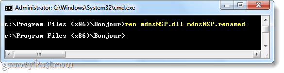 bonjour को लोड होने से रोकने के लिए mdnsnsp.dll का नाम बदलें