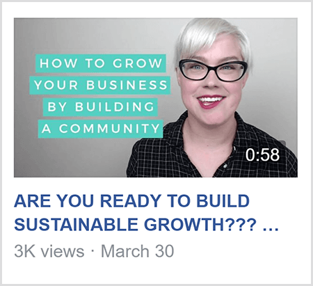 एक फेसबुक समूह में पढ़ाने के लिए, कैटलिन बाकर ने इस वीडियो की तरह इस वीडियो को भी शेयर किया है आपका व्यवसाय एक समुदाय के निर्माण और केटलीन की एक छवि को कंधों से ऊपर और सामने की ओर कैमरा।