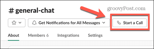 स्लैक चैनल में कॉल प्रारंभ करें