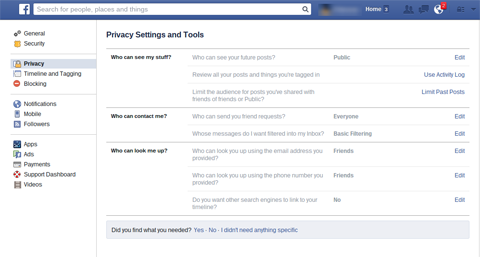 फेसबुक गोपनीयता टैब
