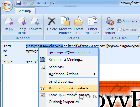 संपर्क Outlook 2007 में जोड़ें