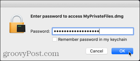 डिस्क छवि फ़ाइल खोलने के लिए पासवर्ड दर्ज करें