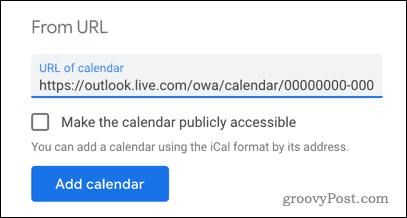 URL द्वारा Google कैलेंडर में Outlook कैलेंडर जोड़ना