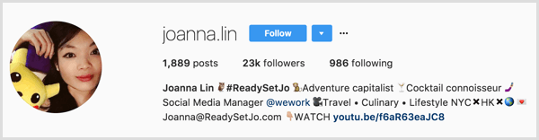 Instagram की व्यक्तिगत प्रोफाइल-साथ-व्यवसाय-लिंक-उदाहरण