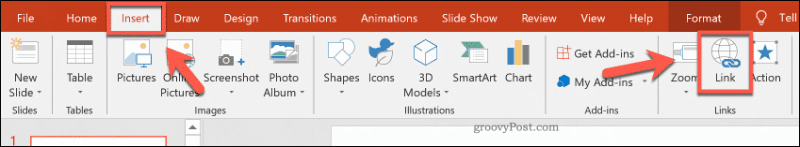 PowerPoint में एक लिंक सम्मिलित करना