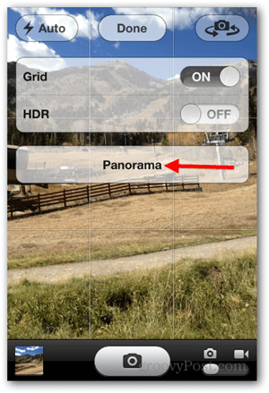 IPhone iOS पैनोरमिक फोटो लें - पैनोरमा टैप करें