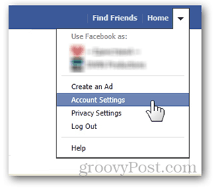फ़ेसबुक होम पेज बटन खाता सेटिंग्स प्राथमिकताएँ उपयोगकर्ता नाम url सेट