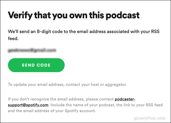 Spotify पॉडकास्ट के लिए सत्यापन कोड भेजें