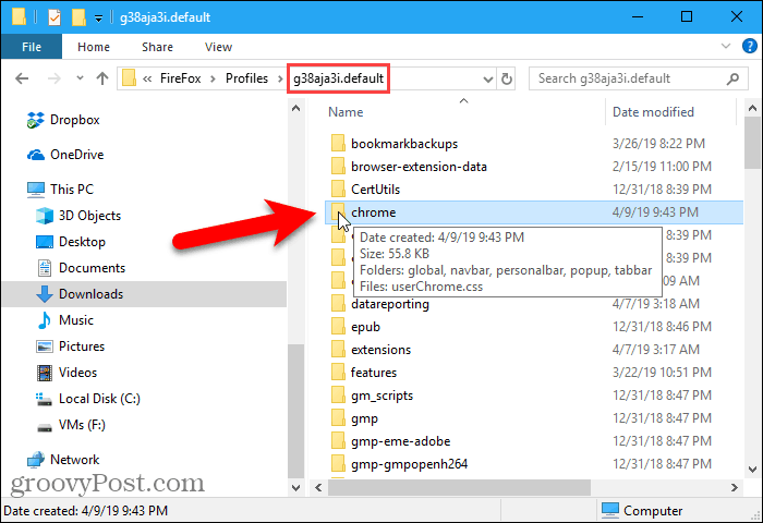 अपने फ़ायरफ़ॉक्स प्रोफ़ाइल में क्रोम फ़ोल्डर पेस्ट करें