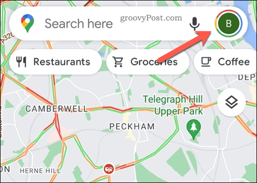 Google मानचित्र में अपना प्रोफ़ाइल आइकन टैप करें