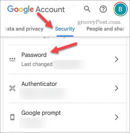 Google खाता पासवर्ड सेटिंग खोलें