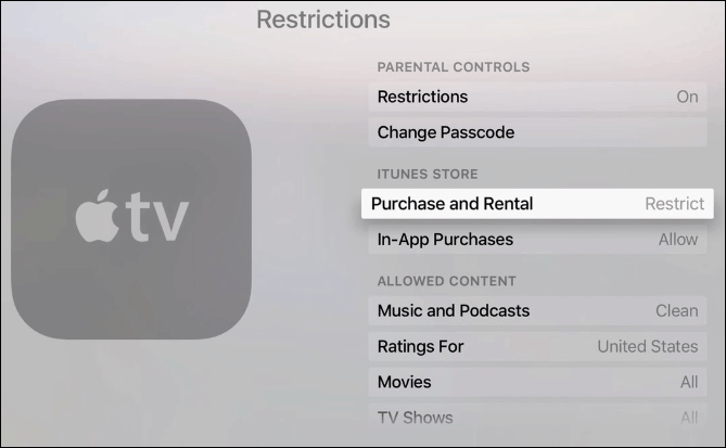 नए Apple टीवी पर पासवर्ड प्रोटेक्ट खरीद कैसे करें