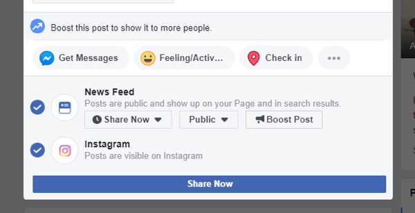 डेस्कटॉप पर फेसबुक से इंस्टाग्राम पर क्रॉस-पोस्ट कैसे करें, चरण 5, सुनिश्चित करें कि इंस्टाग्राम पर पोस्ट करने का विकल्प चेक किया गया है