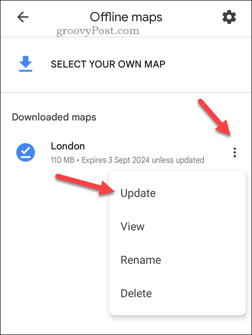 ऑफ़लाइन Google मानचित्र मानचित्र अपडेट करें
