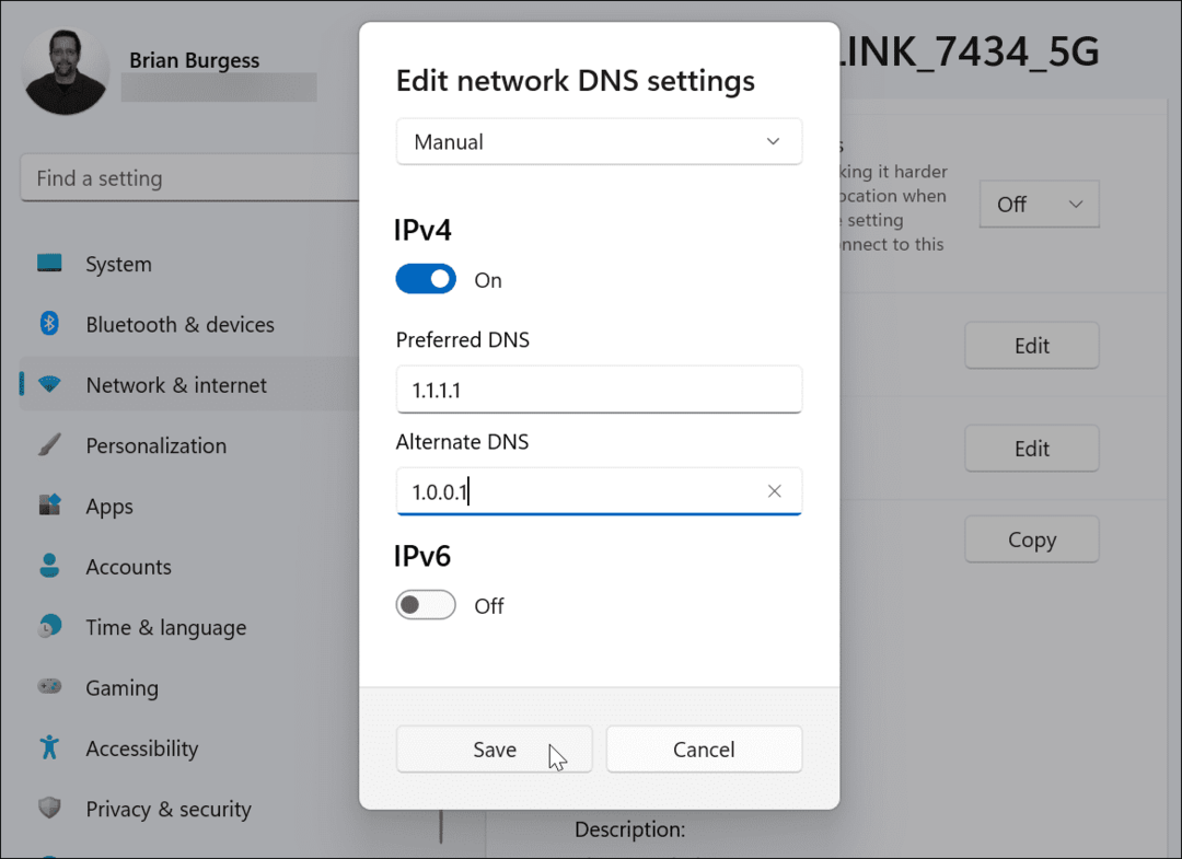 वैकल्पिक DNS सेटिंग्स में टाइप करें