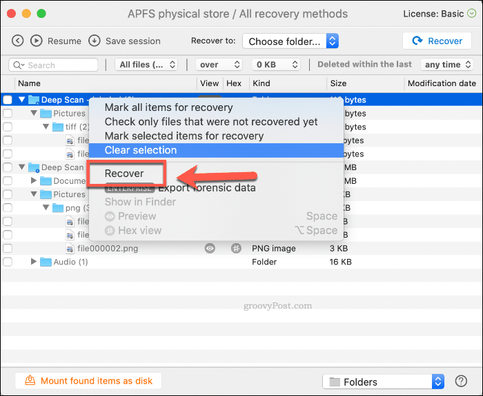 MacOS पर डिस्क ड्रिल में हटाई गई फ़ाइलों को पुनर्प्राप्त करना