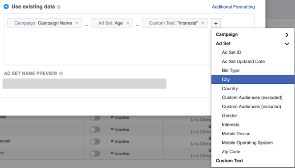 अपने फेसबुक विज्ञापन नामकरण सम्मेलन को स्थापित करने के लिए फ़ील्ड जोड़ें।