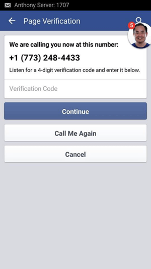 फेसबुक से कॉल के लिए प्रतीक्षा करें और आपके द्वारा दिए गए 4 अंकों के सत्यापन कोड को लिखें।