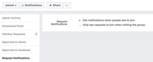 अपने फेसबुक ग्रुप में शामिल होने के लिए कहने वाले लोगों के नोटिफिकेशन चालू करें।