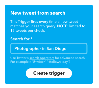 अपने खोज शब्द में टाइप करें और Create Trigger पर क्लिक करें।