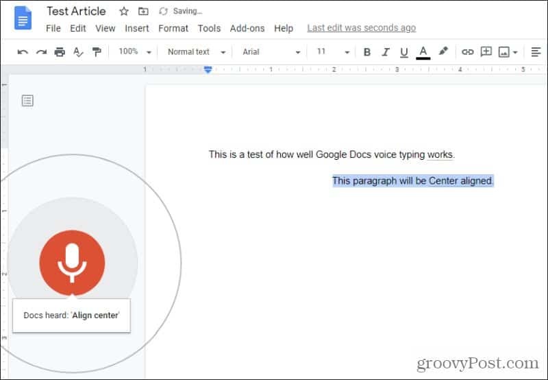 गूगल डॉक्स आवाज टाइपिंग के साथ नया पैराग्राफ